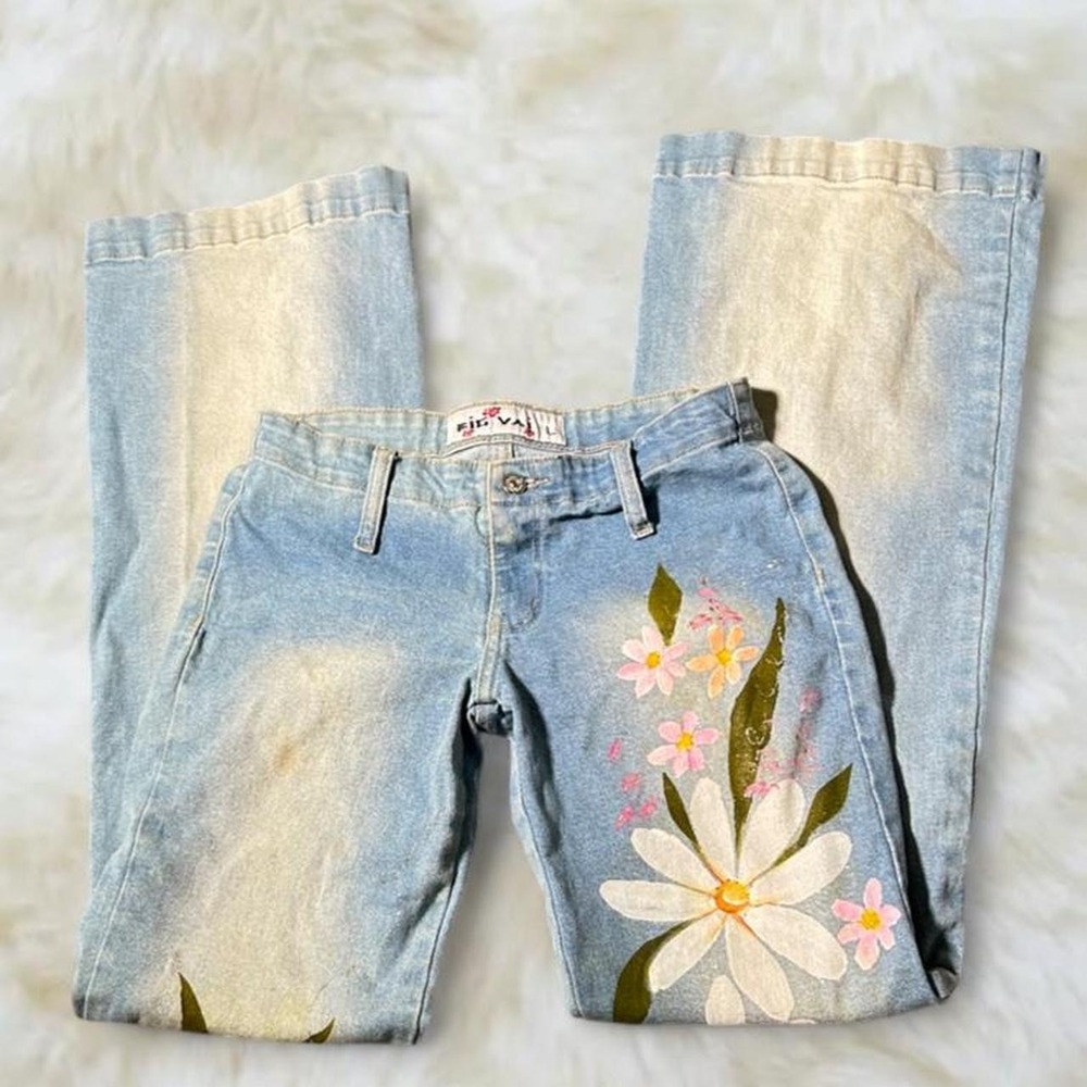 Big Yai 2000s Custom Flare Low Rise Floral Jeans Women Size 28 L